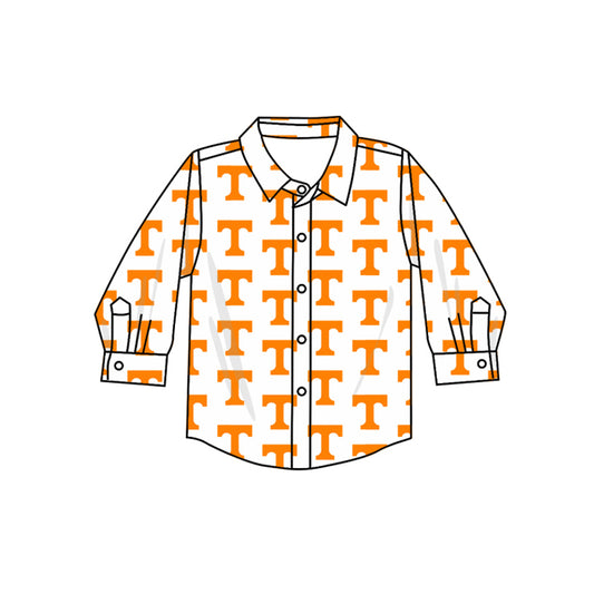 Preorder (moq 5)Baby Boys Long Sleeves Orange T Plaid Team Zipper Shirts Top