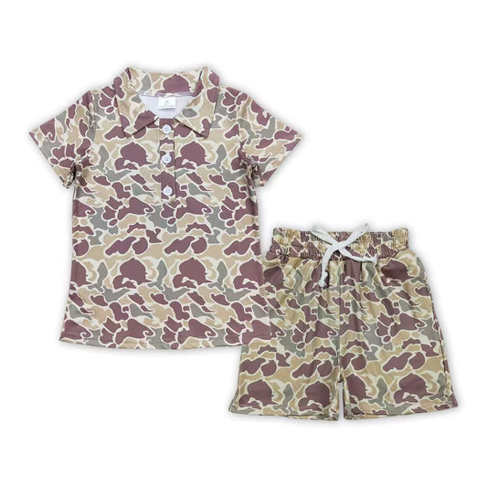 Baby Boys Southern Khaki Camo Buttons Polo Pockets Shorts Clothes Sets
