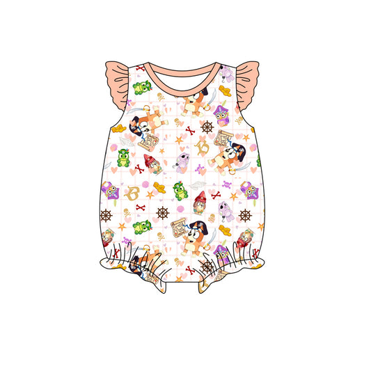 Preorder(moq 5)Baby Infant Girls Dog Sister Flutter Sleeve Rompers