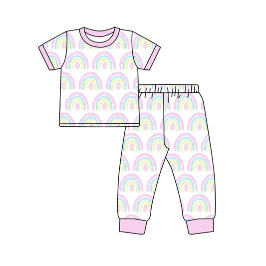 Baby Girls Pink Top Rainbow Pants Pajamas Kids Clothing Sets preorder(MOQ 5)