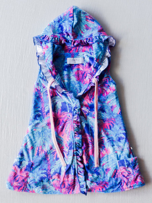 Baby Girls milk silk one layer Blue Trees Hooded Swim Cover up Preorder (moq 5)