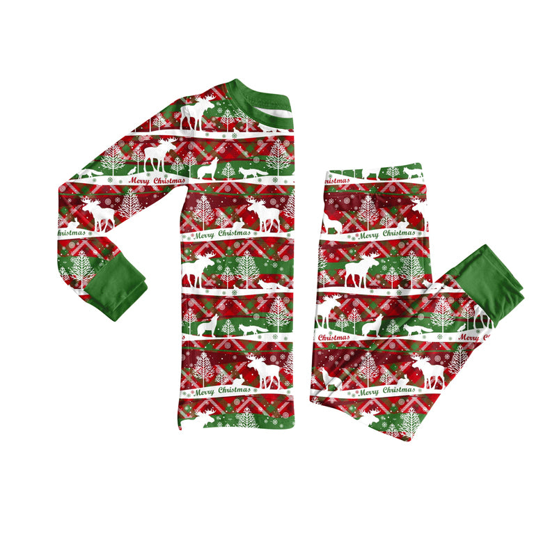 Preorder (moq 20)Baby Boys Bamboo Deer Tree Aztec Stripes Merry Christmas Pajamas Sets