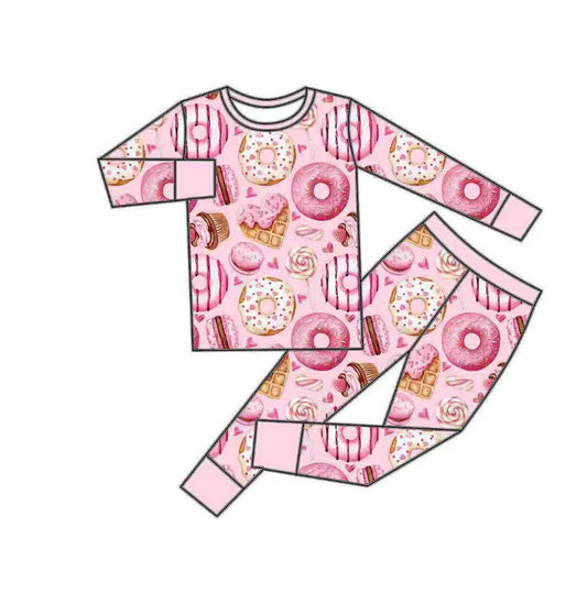 Preorder (moq 5)Baby Girls Hearts Donuts Top Pants Valentines Pajamas Sets