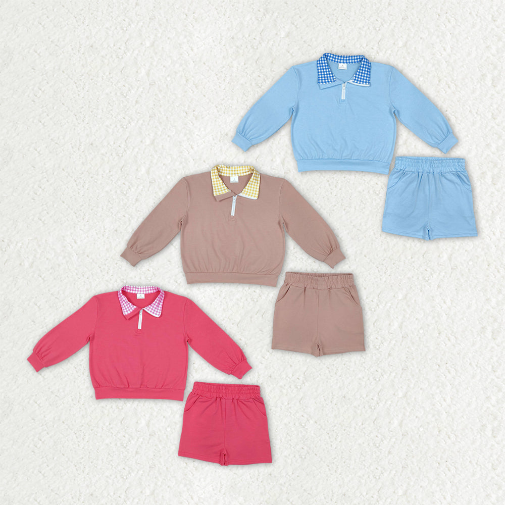 Sibling Baby Girls Long Sleeves Zip Pullovers Top Pockets Short Cotton Clothes Sets
