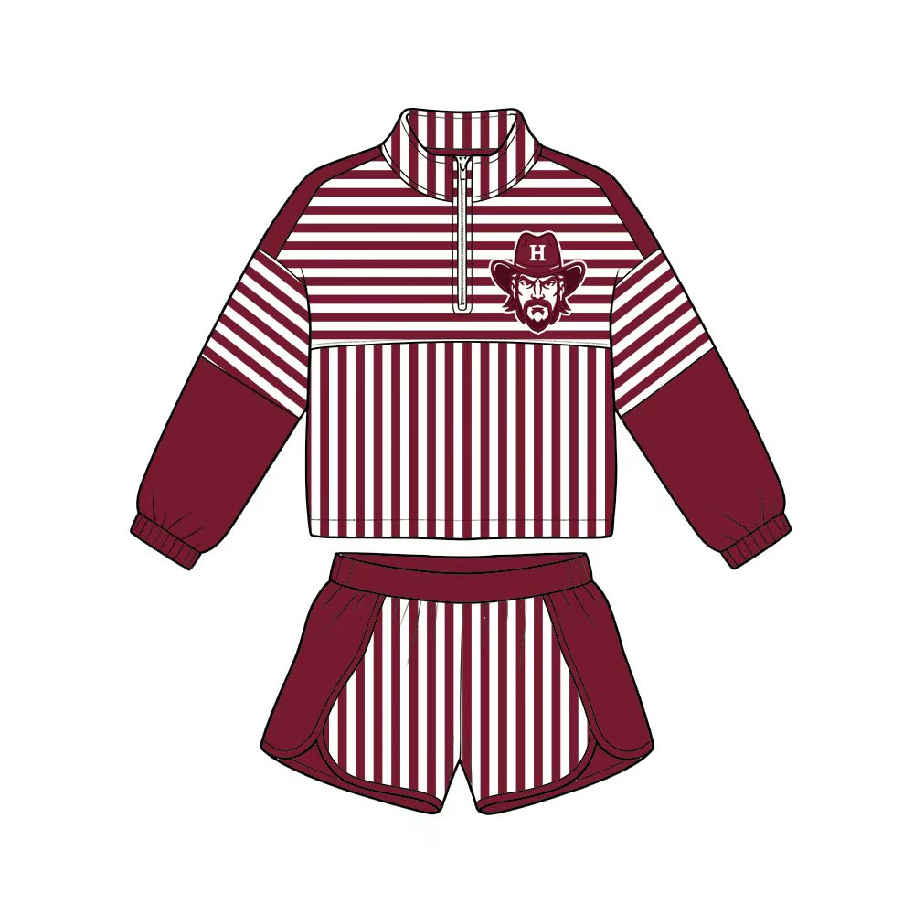 Preorder (moq 5) Adult Women Maroon Stripe Hartford Zip Pullovers Short Team Clothes Sets