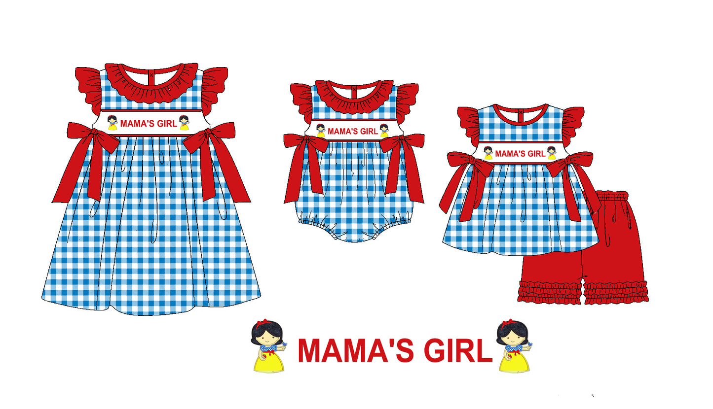 Preorder(moq 5 each)Sibling Baby Girls Mama's Girl Princess Bows Romper Dress Shorts Sets