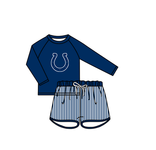 Preorder moq 5 Baby Boys Colts Long Sleeve Top Stripe Shorts Team Swimsuits