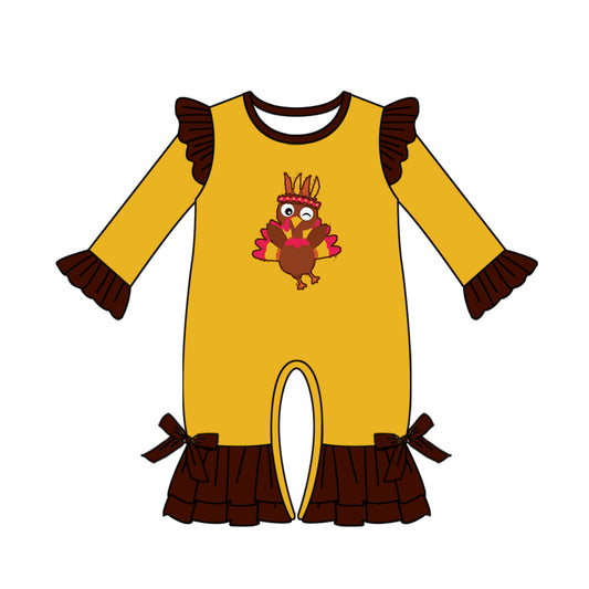 Baby Girls Thanksgiving Turkey Long Sleeve Ruffle Rompers preorder(moq 5)