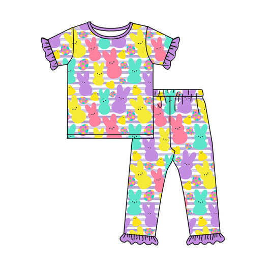 Baby Girls Easter Stripes Rabbits Top Pants Pajamas Clothes Sets preorder(MOQ 5)