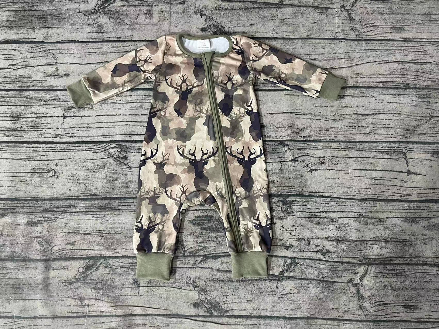 Baby Boys Camo Deer Zip Long Sleeve Rompers