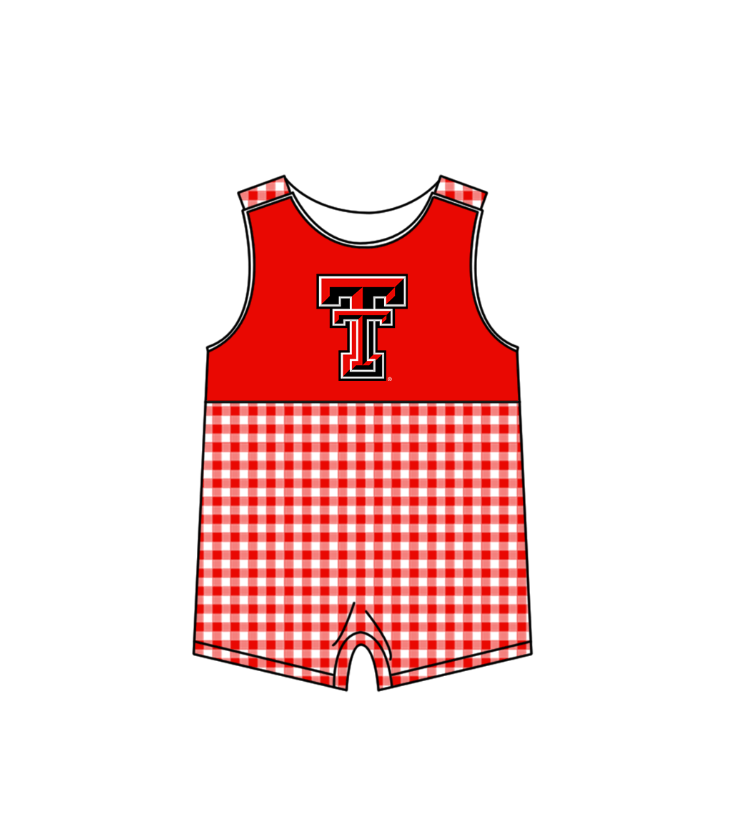 Preorder (moq 5)Baby Boys Sleeveless Red Checked T Team Rompers