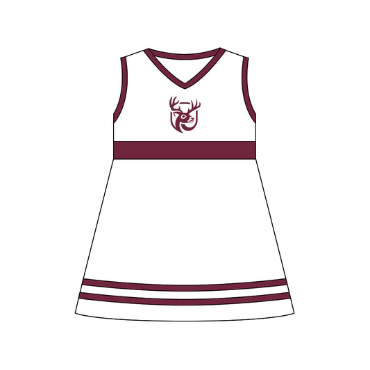 Preorder (moq 5)Baby Girls Red Deer Team Sleeveless Knee Length Dresses