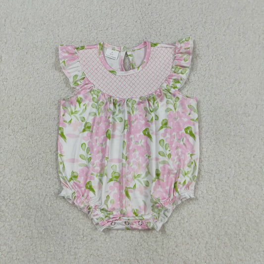 Smocked Checked Baby Girls Colorful Flowers Ruffle Rompers
