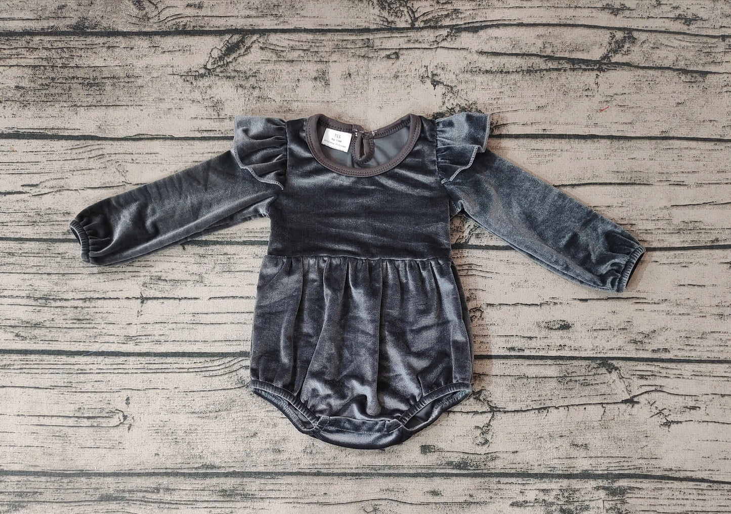 Baby Dark Grey Girls Velvet Long Sleeve Sleepers Rompers