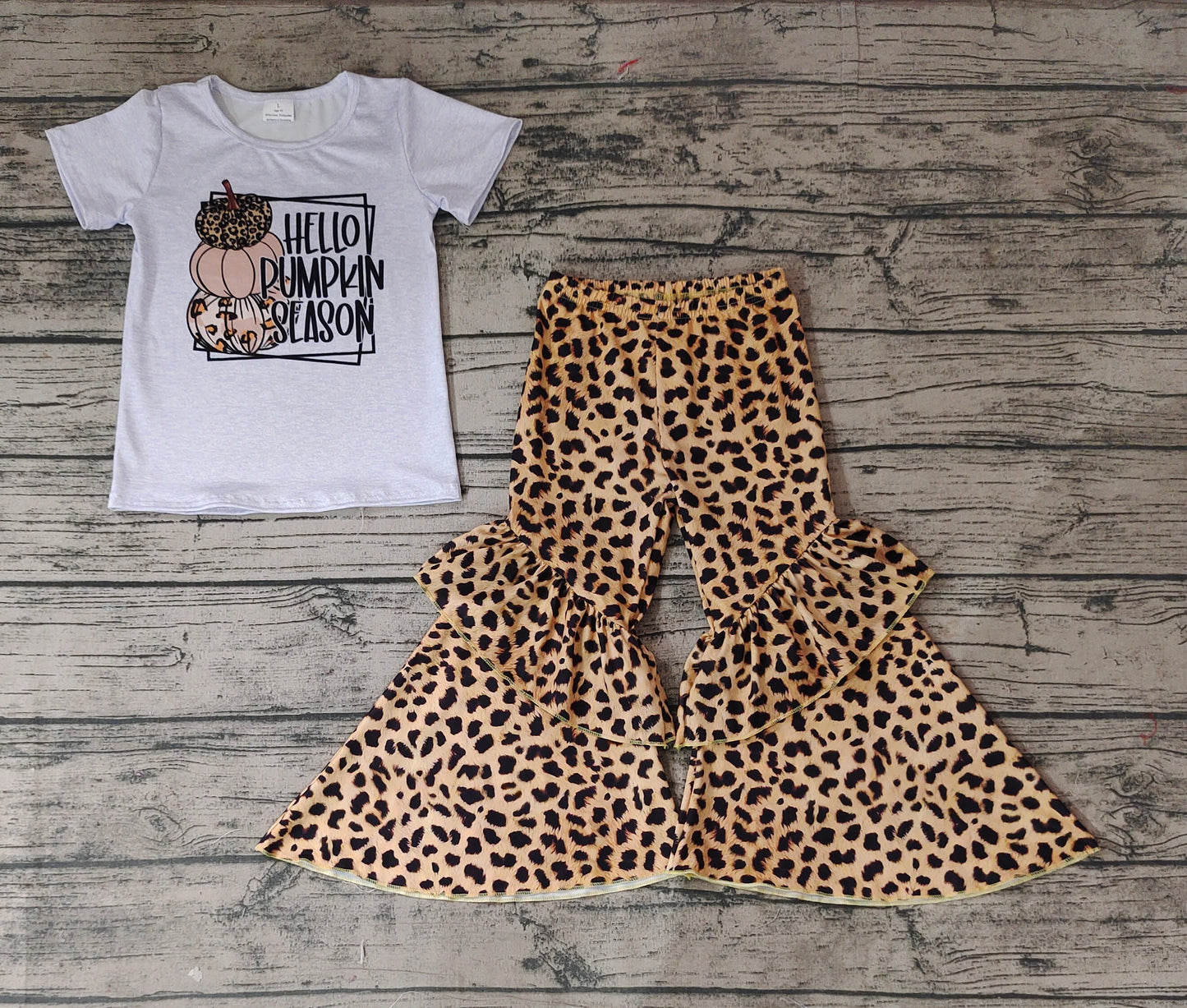 Baby Girls Hello Pumpkin Top Leopard Bell Pants Clothes Sets