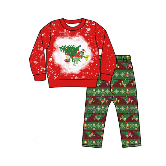 Baby Girls Christmas Tree Face Top Pants Clothes Sets Preorder(moq 5)