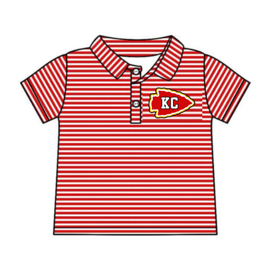 Preorder(moq 5) Baby Boys Red Stripes KC arrowhead Team Short Sleeve Tee Pullovers Shirts Tops