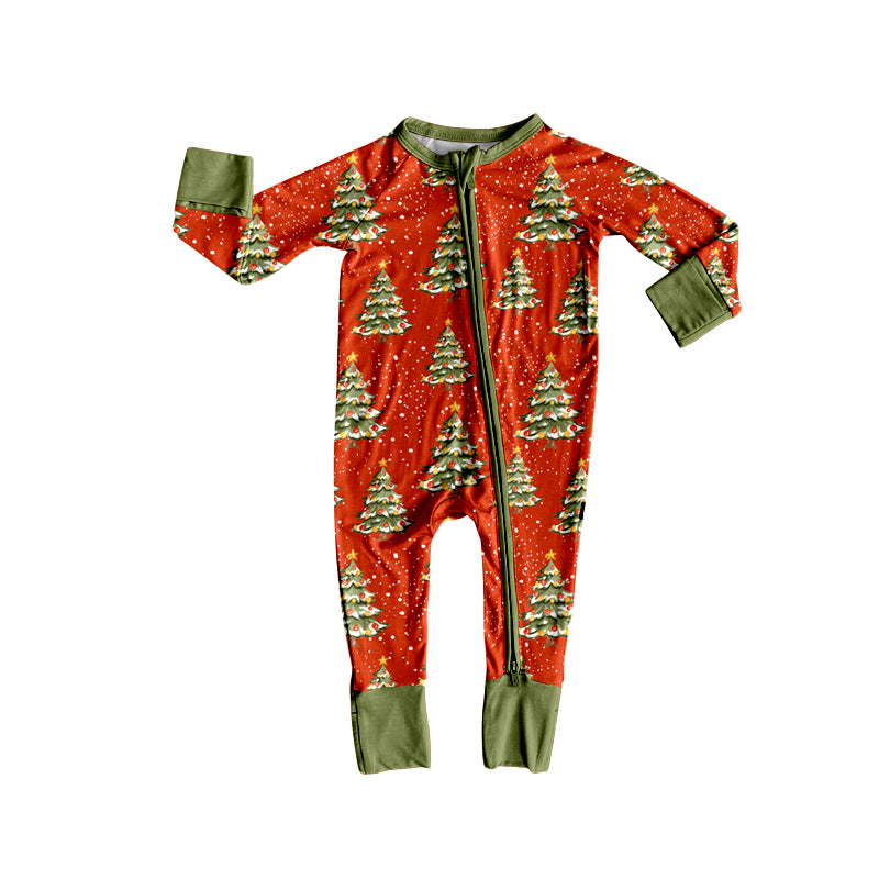 Preorder(moq 5)Baby Infant Christmas Trees Red Zipper Footie Rompers
