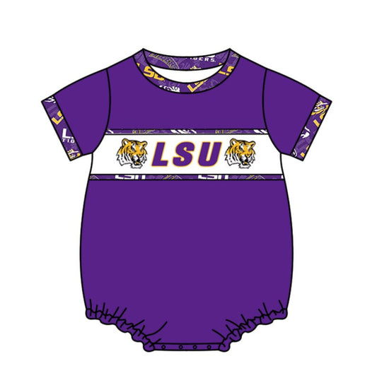 Preorder(moq 5)Baby Infant Boys LSU Tiger Team Purple Sleepers Rompers