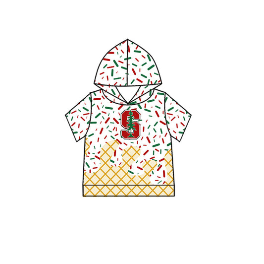 Preorder (moq 5)Baby Boys Drip Sprinkles Block S With Tree Team Short Sleeves Hoodies Top