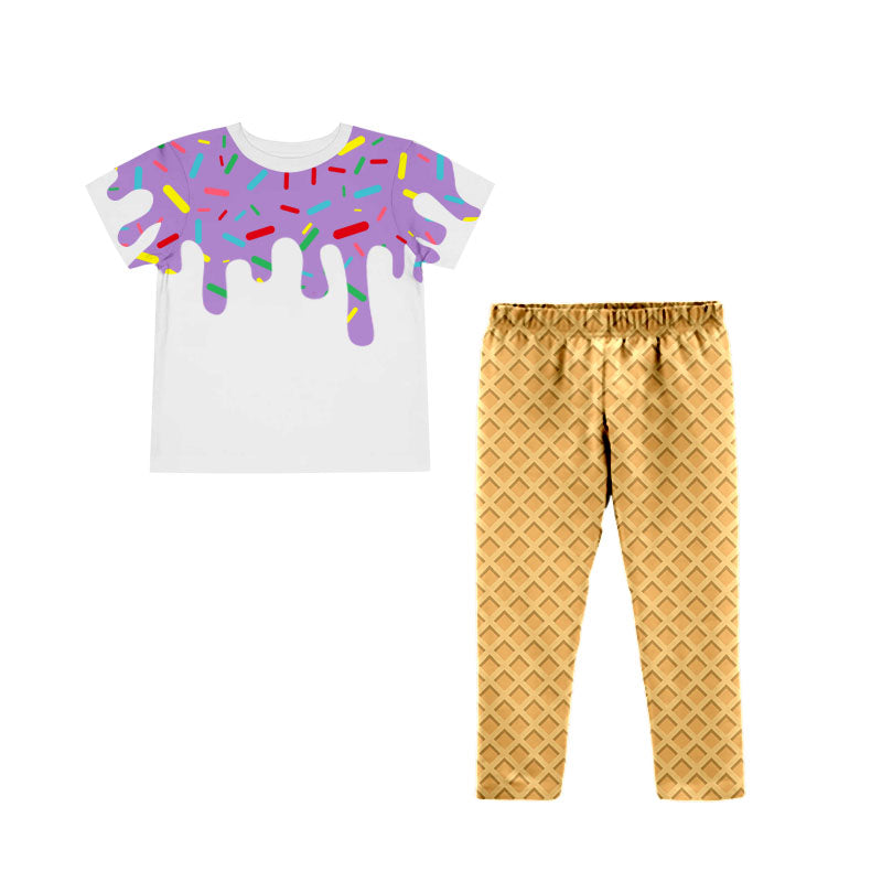 Preorder (moq 5)Baby Girls Purple Drip Sprinkles Top Legging Pants Team Clothes Sets