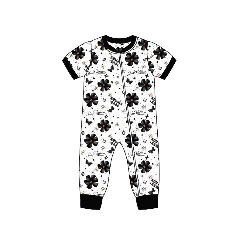 Baby Infant Boys Black Flowers Zips Rompers preorder(moq 5)