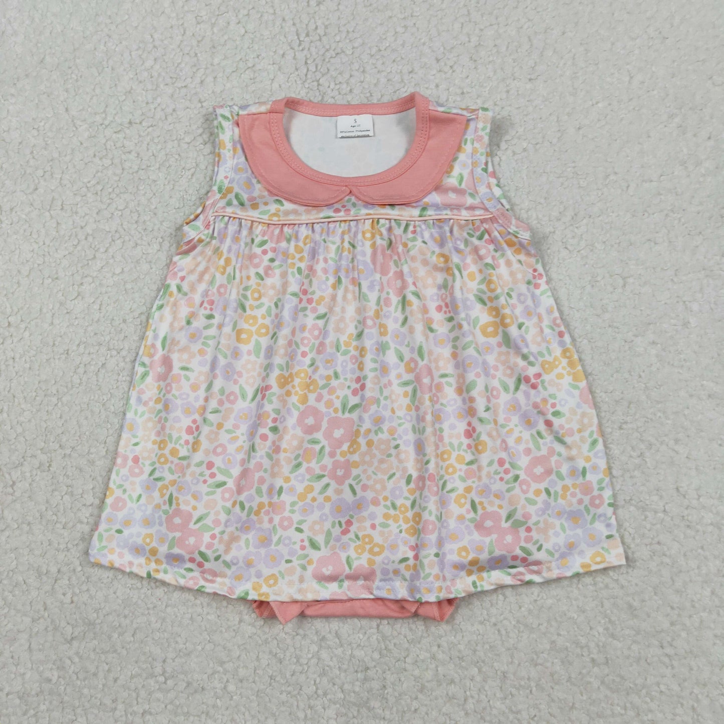 Baby Girls Peach Floral Collar Tunic Bummies Ruffle Rompers