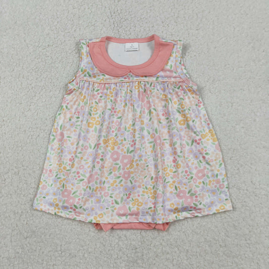 Baby Girls Peach Floral Collar Tunic Bummies Ruffle Rompers