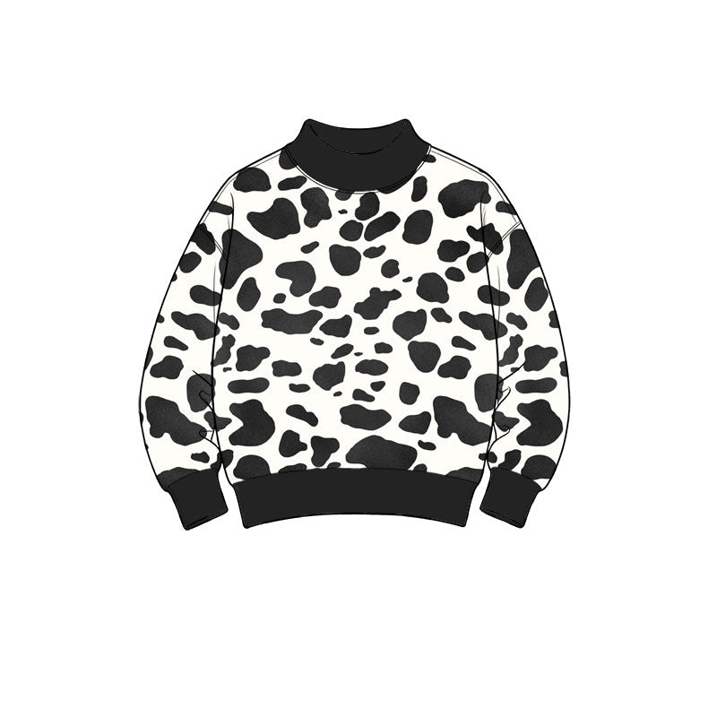 Preorder moq 5 Adult Women Cow Print Mock Neck Long Sleeve T-shirts Top