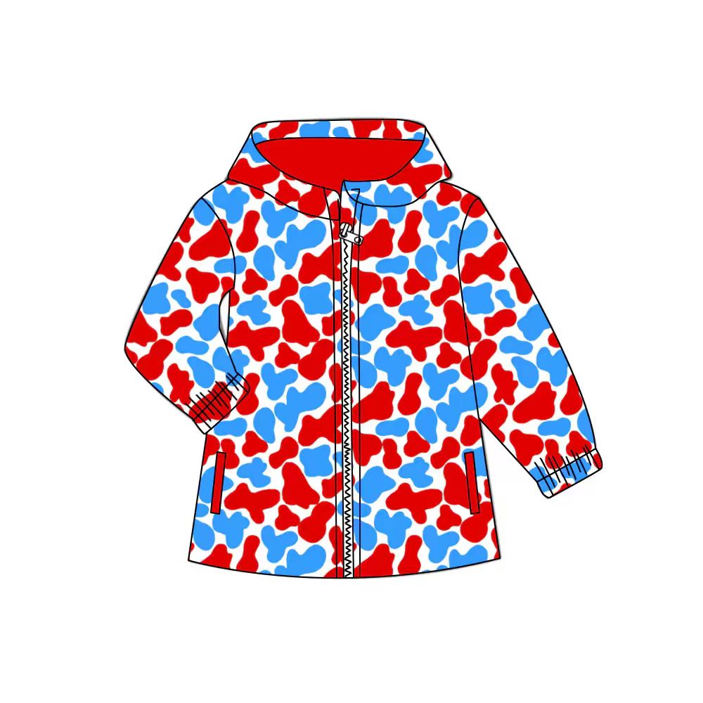 Preorder (moq 5)Baby Girls Red Blue Camo Pockets Zipper Western Hoodie Jackets