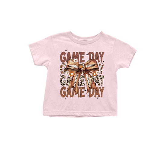 Baby Girls Game Day Bow Pink Short Sleeve Tee Shirts Tops Preorder(moq 5)