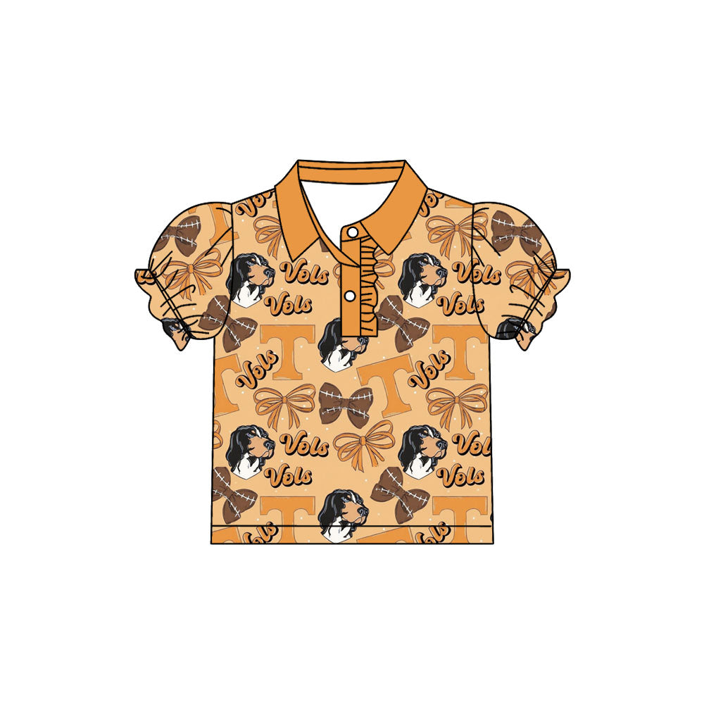 Preorder(moq 5)Baby Girls Tennissee Vols Bows Team Short Sleeve Tee Pullovers Polo Shirts Tops
