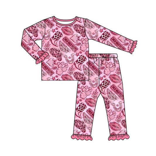 Baby Girls Wild Western Pink Tee Top Bell Pants Clothes Sets preorder(MOQ 5)