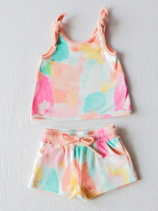 Baby Girls Colorful Tie Dye Top Shorts Outfits Sets Preorder (moq 5)