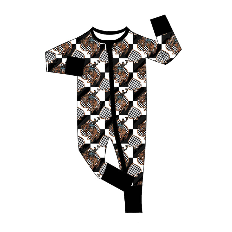 Baby Infant Boys Rodeo Hearts Western Zip Rompers preorder(moq 5)