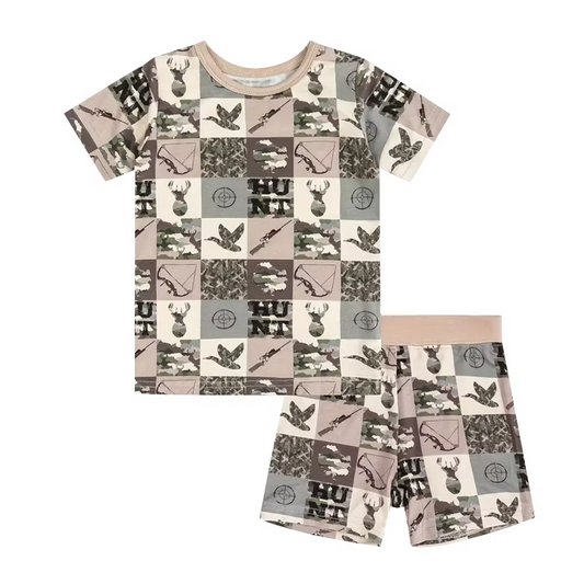 Baby Boys Duck Camo Hunting Tee Top Shorts Pajamas Outfits Preorder(moq 5)