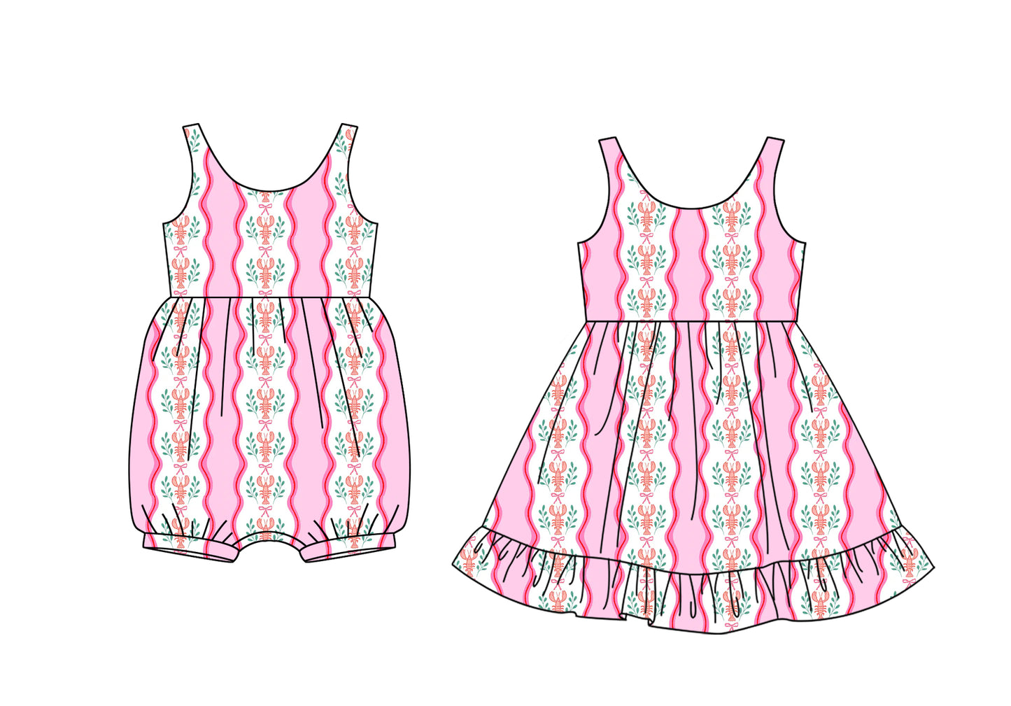 Preorder moq 5 Custom Baby Girls Pink Sleeveless Floral Stripe Knee Length Dresses Rompers