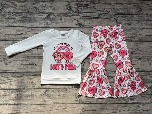 Baby Girls Valentines Love Pizza Shirts Bell Pants Clothes Sets