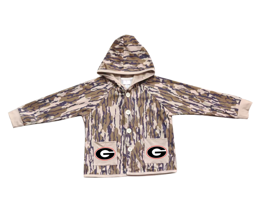 Preorder (moq 5)Baby Boys Olive Camo G Pockets Team Button Hoodie Jackets Top