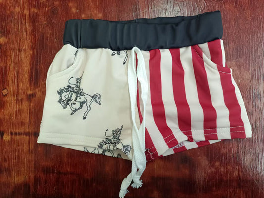 Preorder(moq 5) Baby Boys Red Stripe Horse Rodeos Pockets Shorts Bottoms