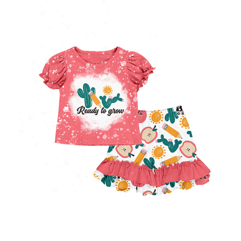Baby Girls Ready To Grow Cactus Tee Apple Shorts Clothing Sets Preorder(moq 5)