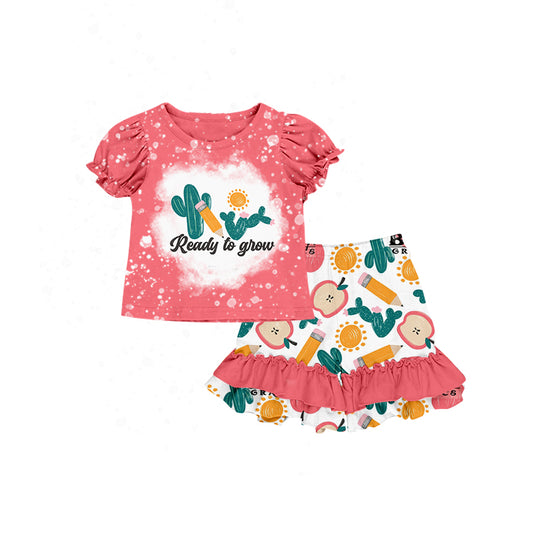 Baby Girls Ready To Grow Cactus Tee Apple Shorts Clothing Sets Preorder(moq 5)