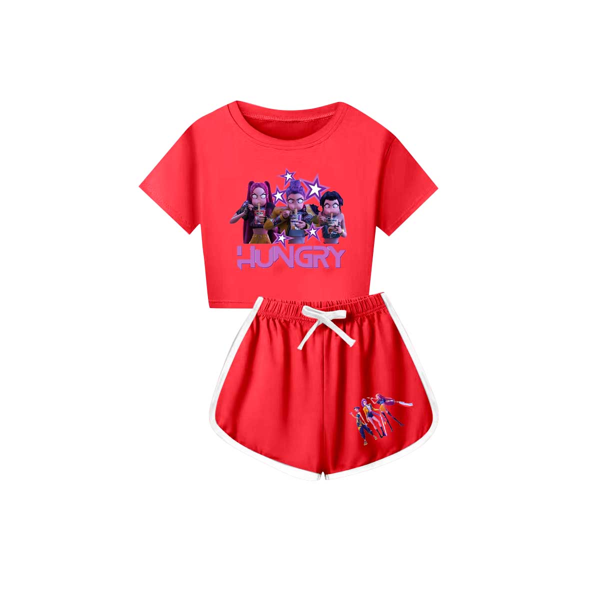 Preorder(moq 5) Baby Girls Cartoon Girls Hungry Top Shorts Watermelon Red Clothes Sets