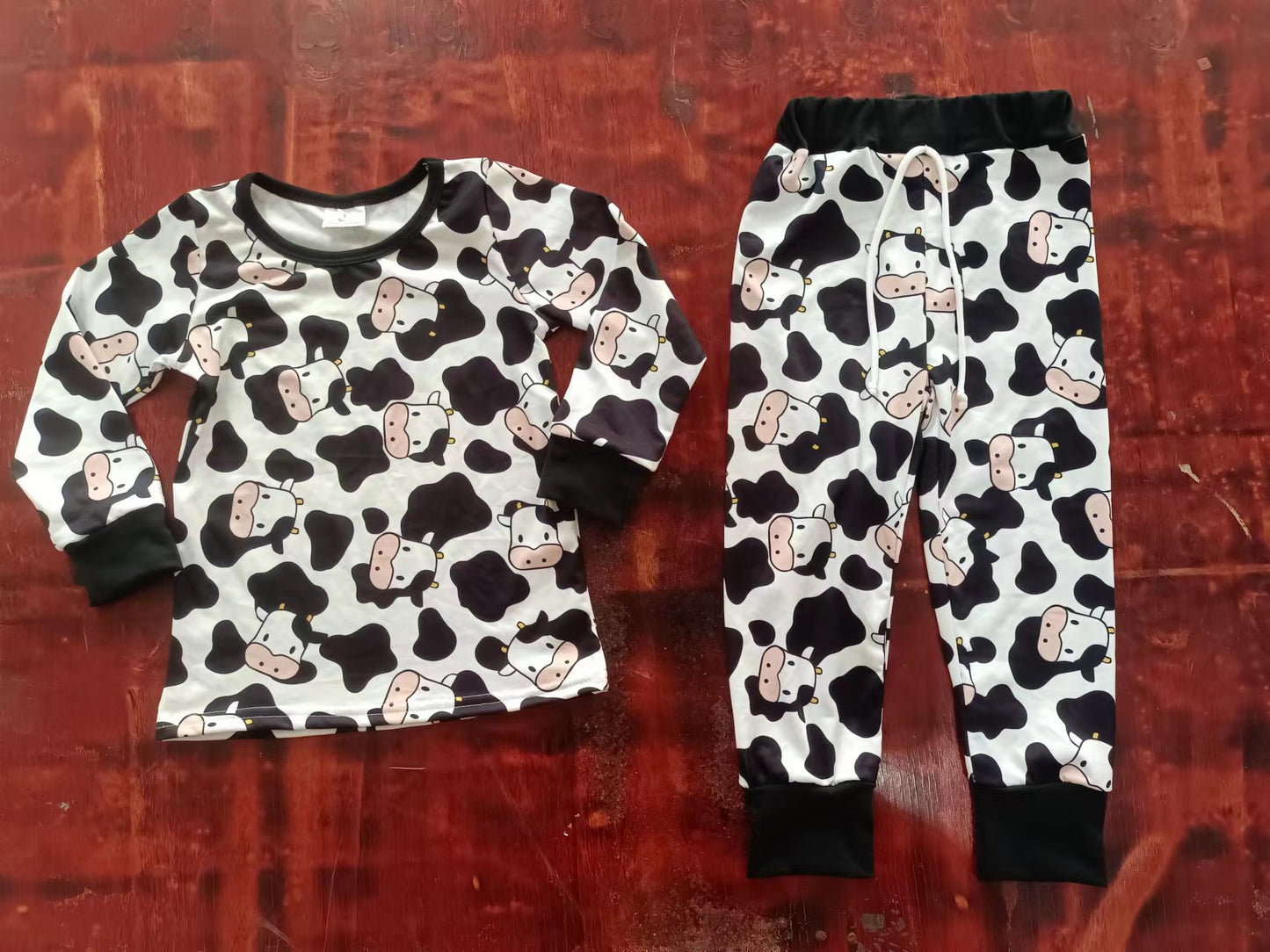 Baby Kids Cow Print Tee Pants Pajamas Clothing Sets Preorder(moq 5)