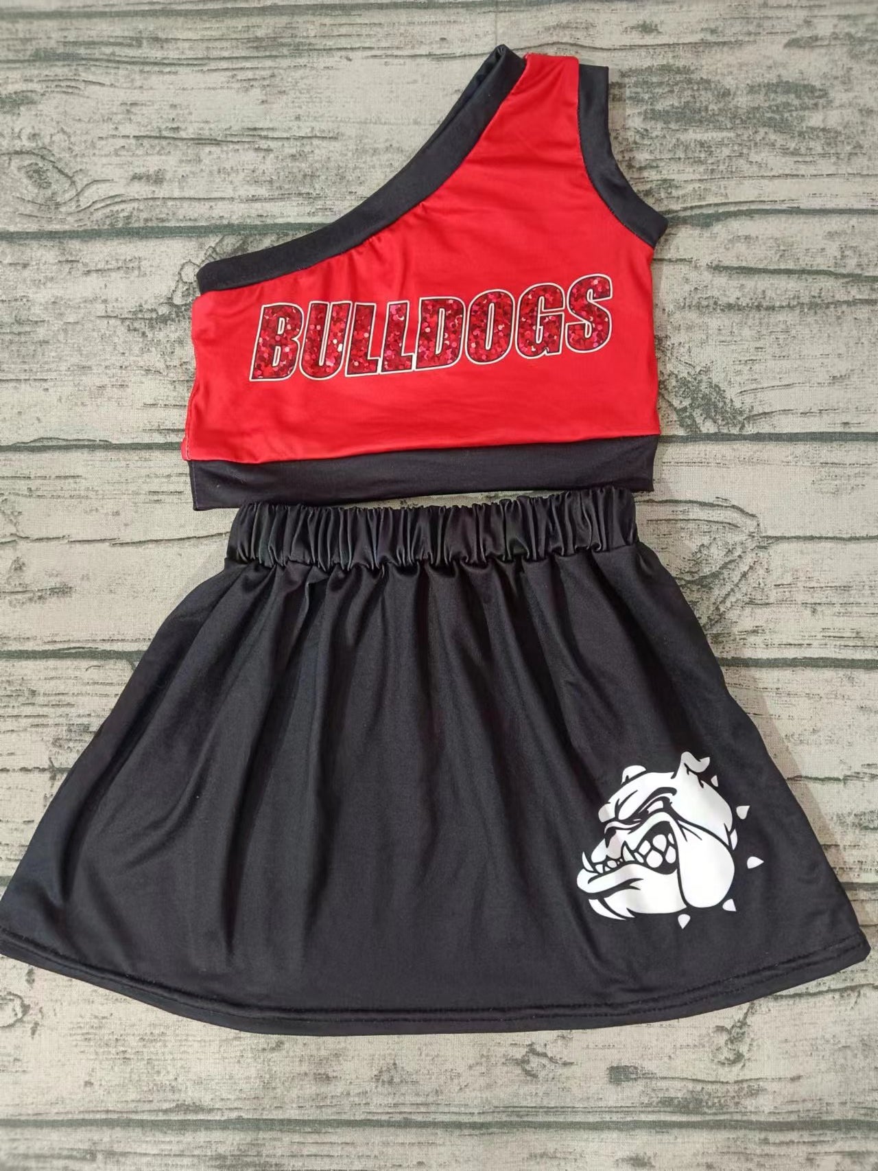 Baby Girls Dog One Shoulder Top 2pcs Skirts Clothes Sets Preorder(moq 5)