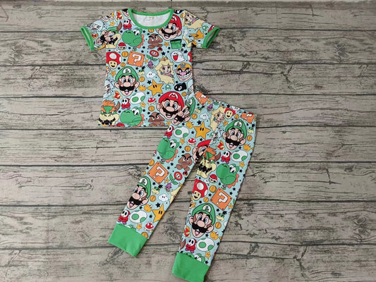 Baby Boys Cartoon Game Team Top Pants Pajamas Clothes Preorder(moq 5)