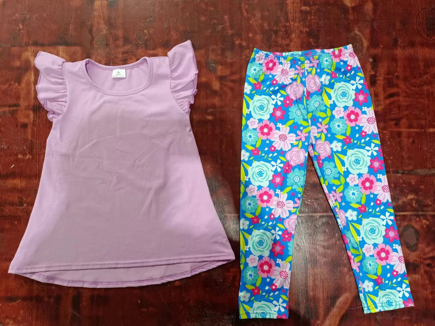 Baby Girls Lavender Tunic Top Flowers Legging Clothes Sets Preorder(moq 5)