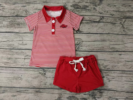 Baby Boys Red Stripes Pig Team Pullovers Top Shorts Clothes Sets Preorder(moq 5)