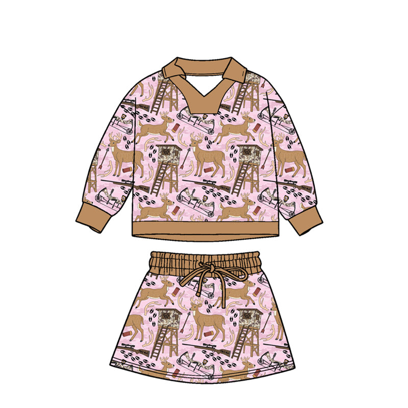 Preorder(moq 5) Baby Girls Pink Camo Deer Long Sleeve Top Shorts Hunting Clothes Sets