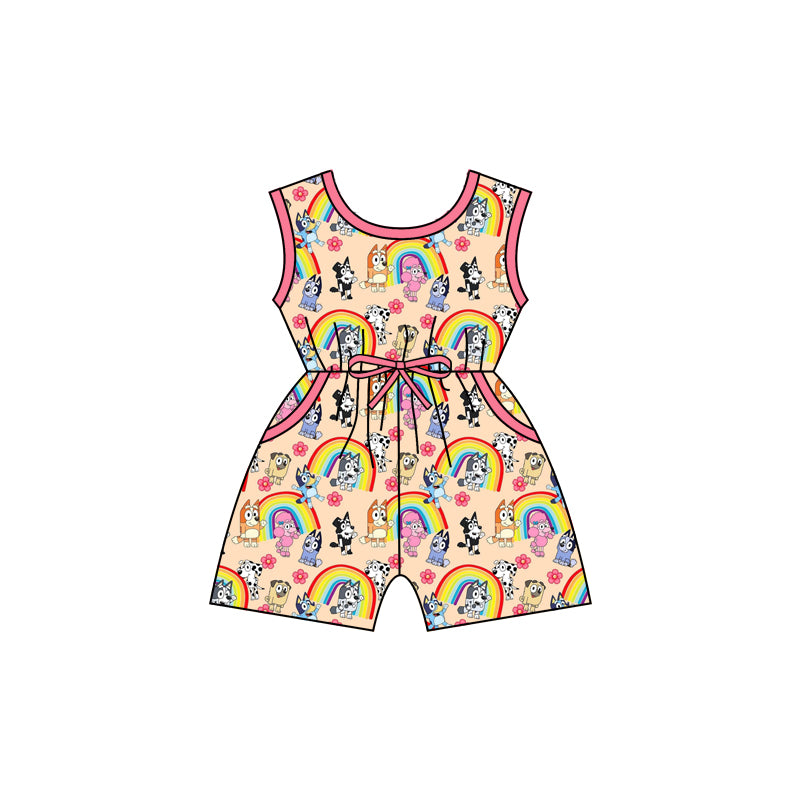 Preorder (moq 5)Baby Girls Dogs Flowers Rainbow Sleeveless Shorts Jumpsuits